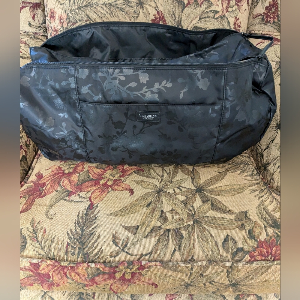 NWT Victoria Secret Duffle Bag Black /Roses print 21 L x 12 deep